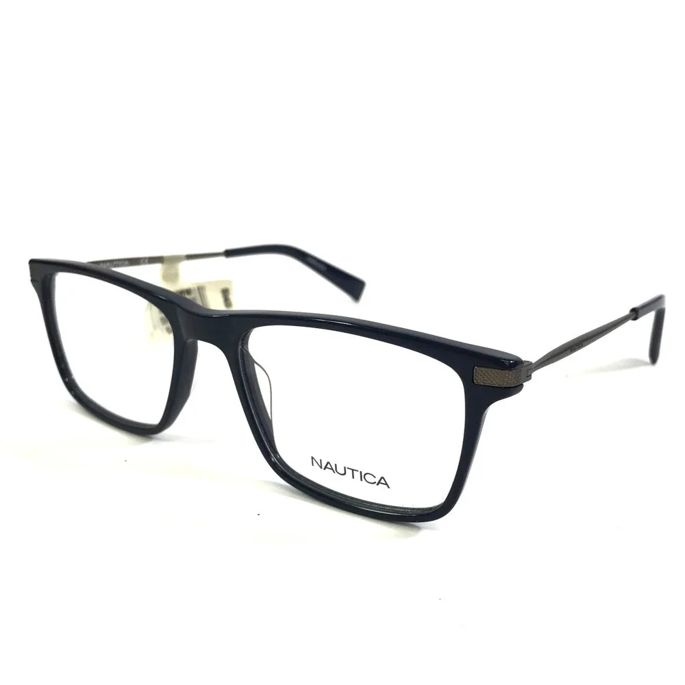 Nautica Eyeglasses Frames N8134 412 Shiny Navy Rectangle Full Rim 54-18-145